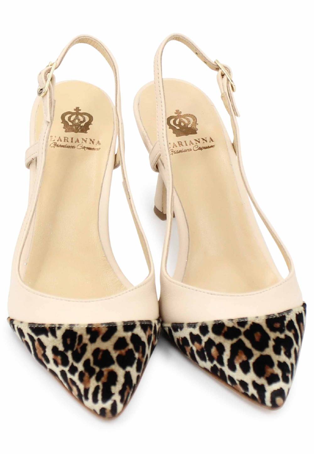 L'ARIANNA Decollete slingback ch1605/rt donna in pelle beige e tessuto animalier tacco alto l'arianna Hotsell