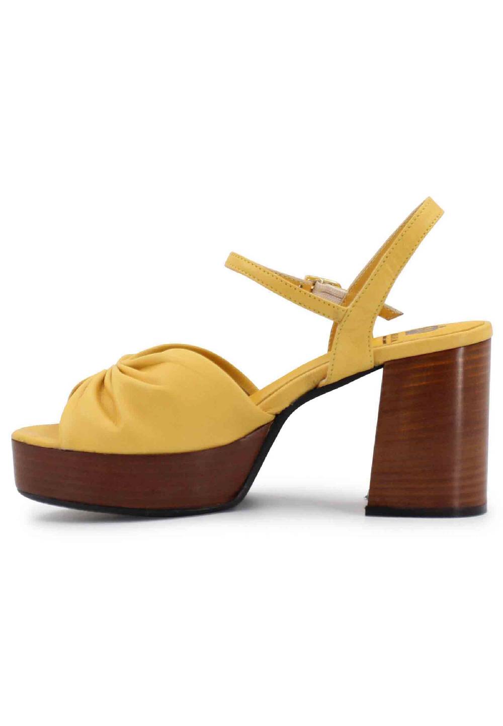 L'ARIANNA Sandali DS1648 da donna in pelle gialla con tacco e plateau in cuoio L'Arianna Vendita Calda