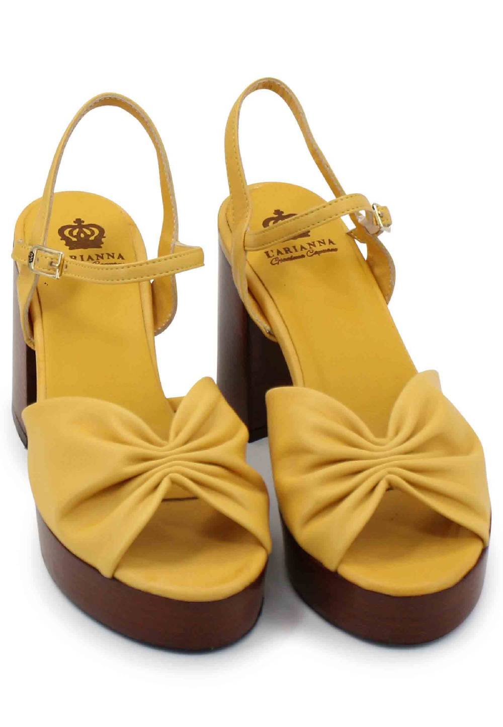 L'ARIANNA Sandali DS1648 da donna in pelle gialla con tacco e plateau in cuoio L'Arianna Vendita Calda
