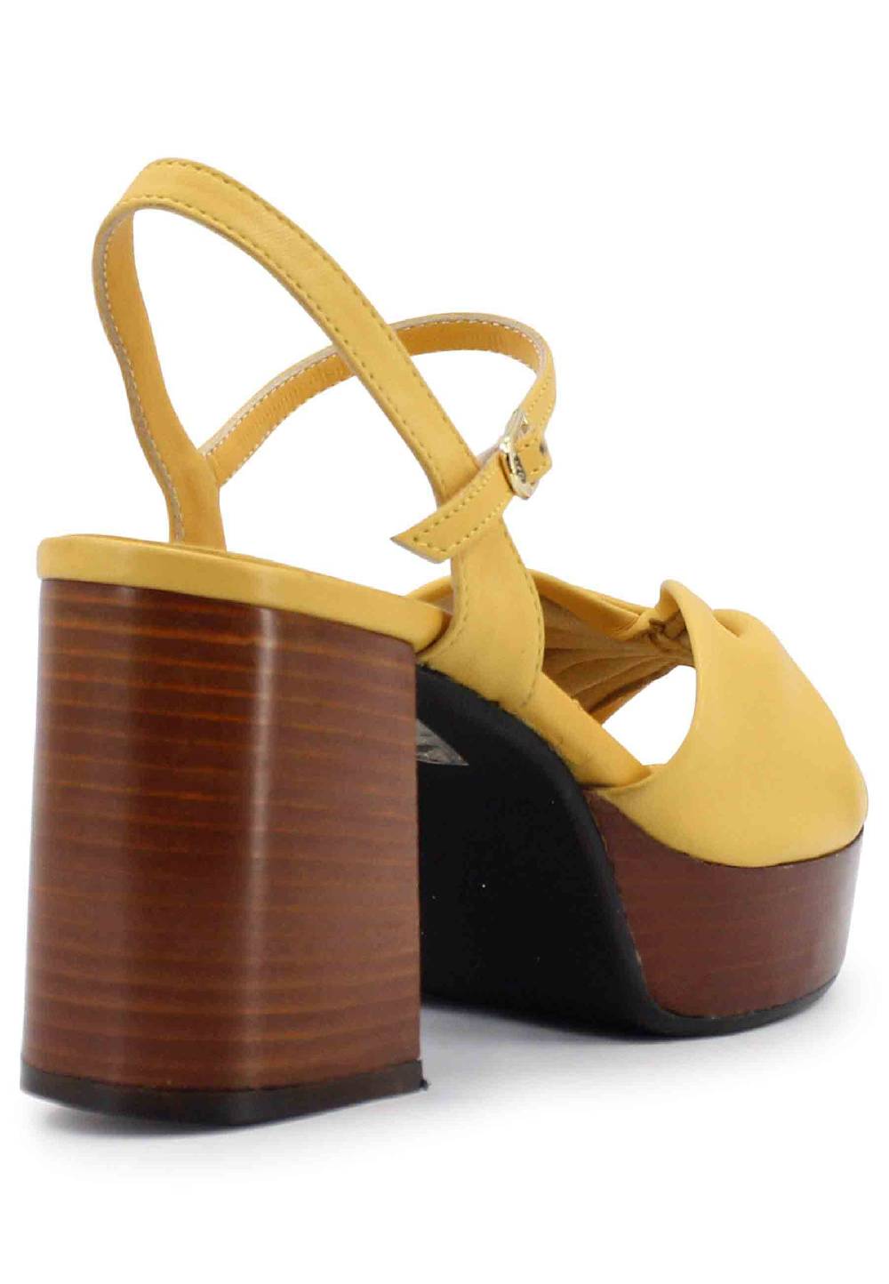 L'ARIANNA Sandali DS1648 da donna in pelle gialla con tacco e plateau in cuoio L'Arianna Vendita Calda