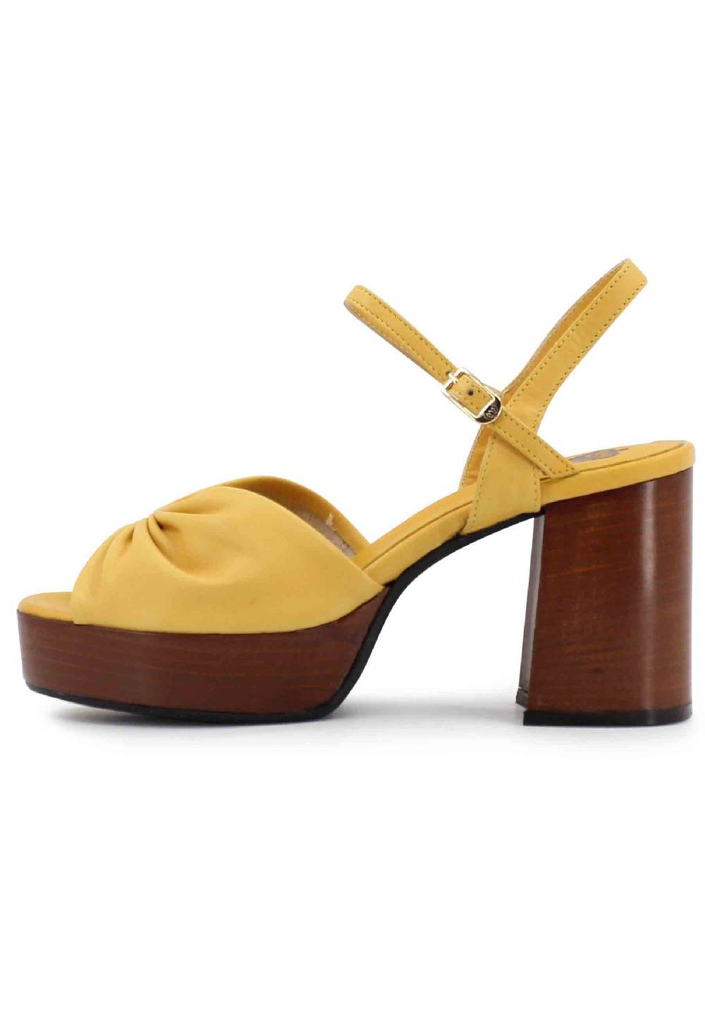 L'ARIANNA Sandali DS1648 da donna in pelle gialla con tacco e plateau in cuoio L'Arianna Vendita Calda