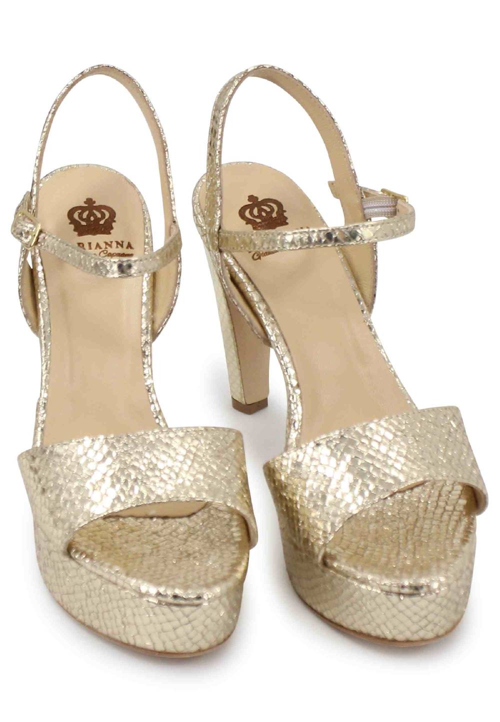 L'ARIANNA Sandali DS1610 donna in pelle laminata stampata platino con tacco alto e plateau Vendita Economica