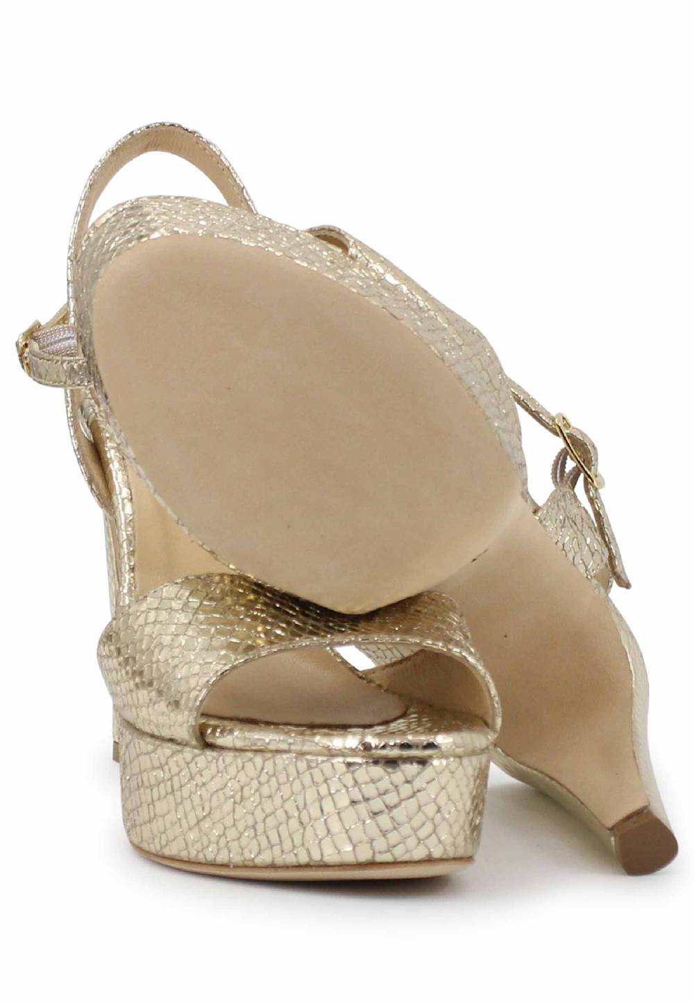 L'ARIANNA Sandali DS1610 donna in pelle laminata stampata platino con tacco alto e plateau Vendita Economica