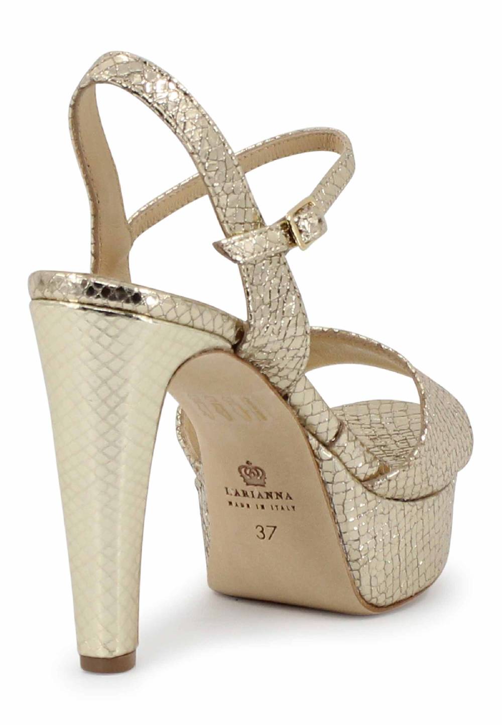 L'ARIANNA Sandali DS1610 donna in pelle laminata stampata platino con tacco alto e plateau Vendita Economica