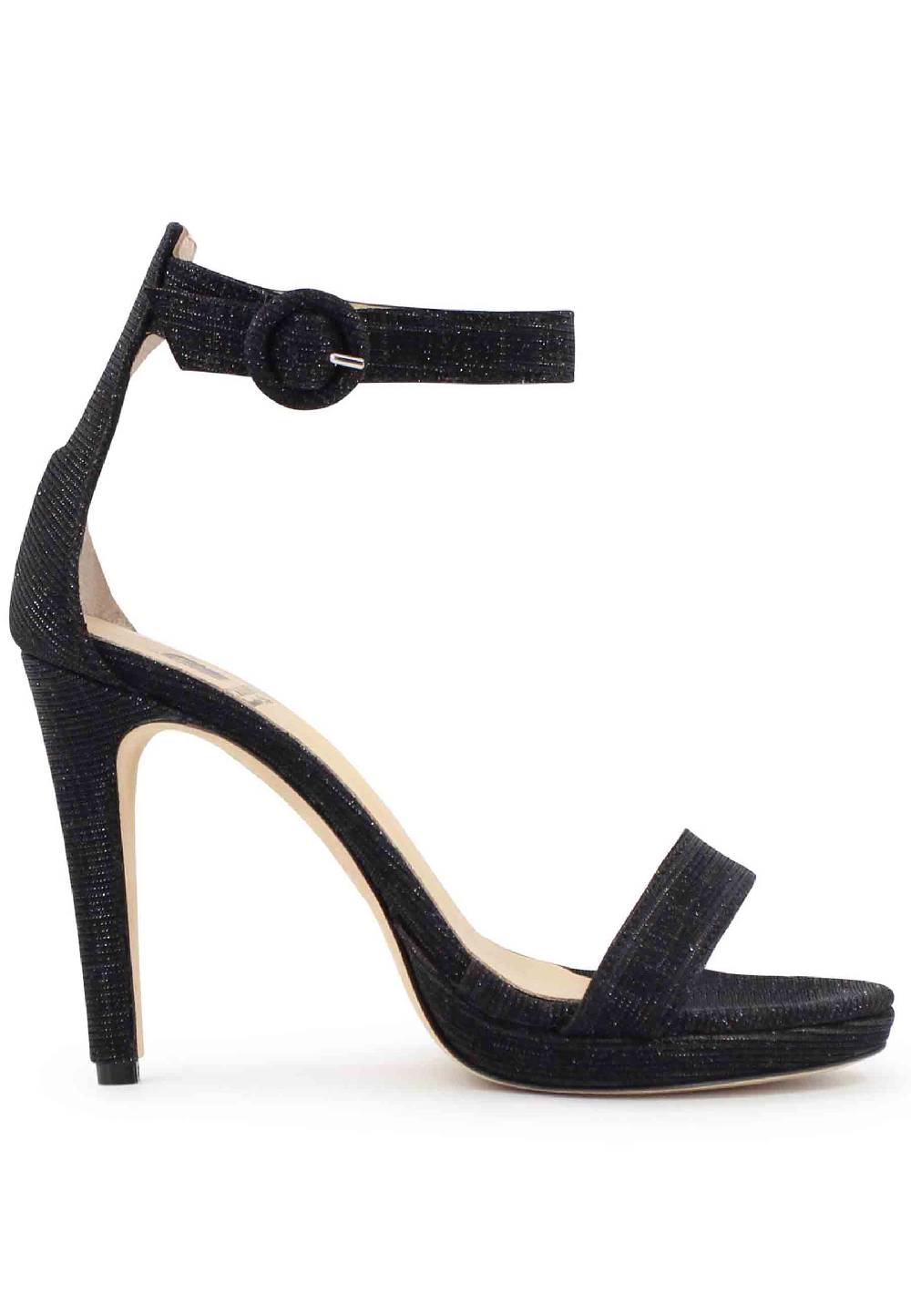 L'ARIANNA Sandali DS7016 donna in tessuto luminor blu notte tacco alto e cinturino alla caviglia Saldi Di Fabbrica
