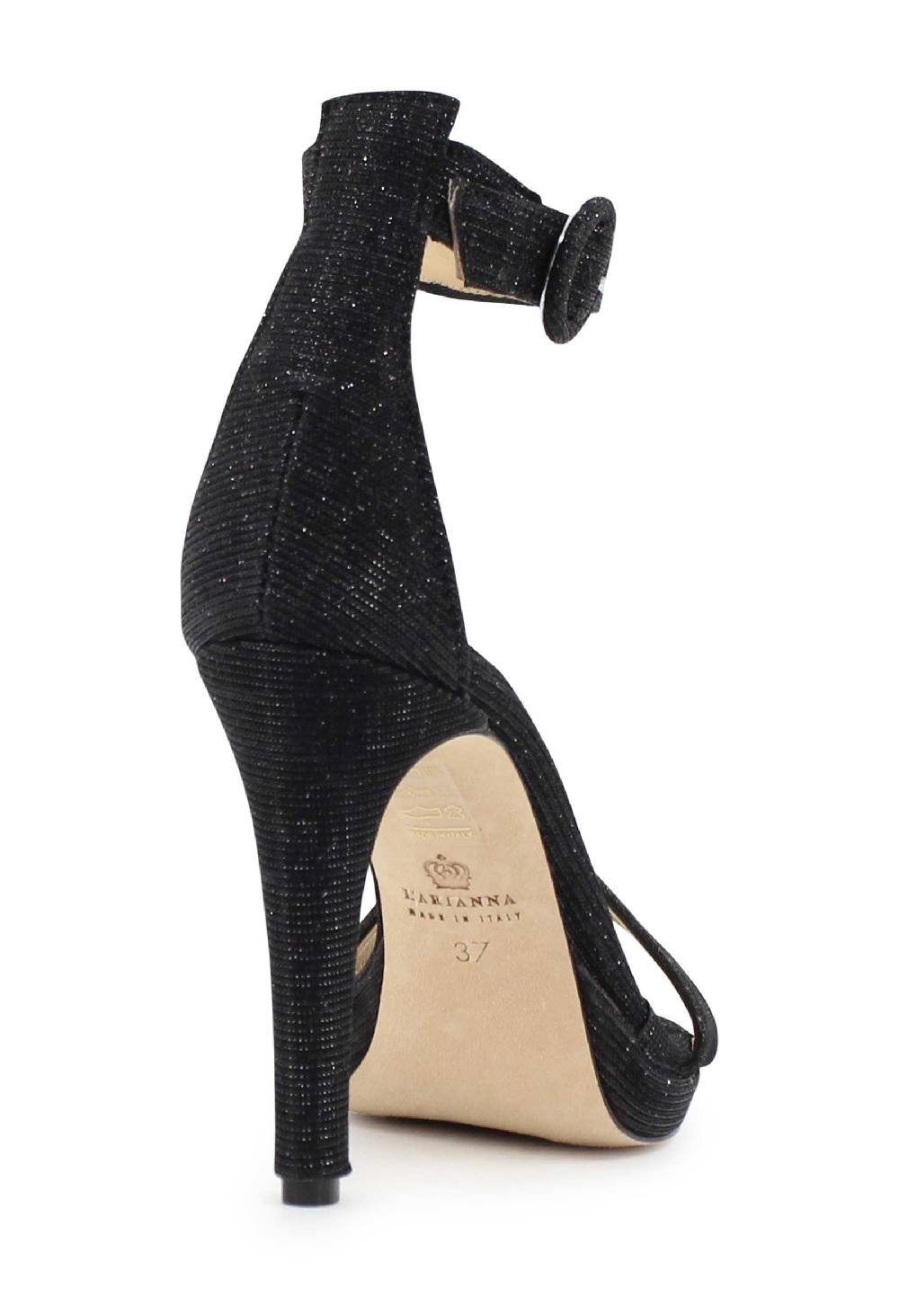L'ARIANNA Sandali DS7016 donna in tessuto luminor blu notte tacco alto e cinturino alla caviglia Saldi Di Fabbrica