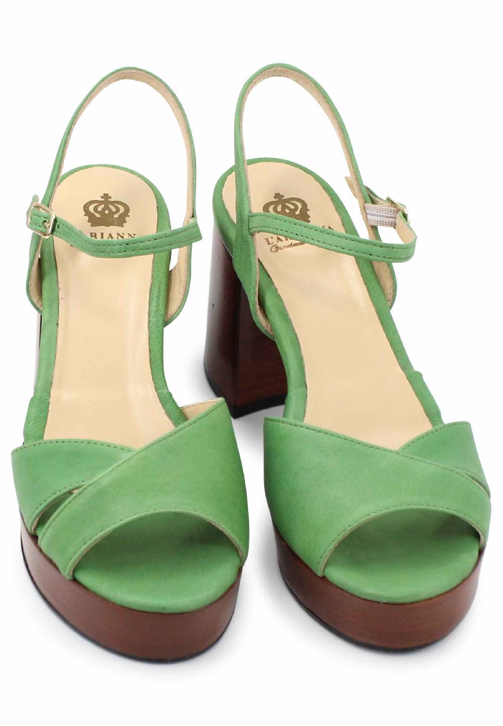 L'ARIANNA Sandali DS1639 donna in pelle verde con cinturino e tacco e plateau in cuoio Vendite Flash
