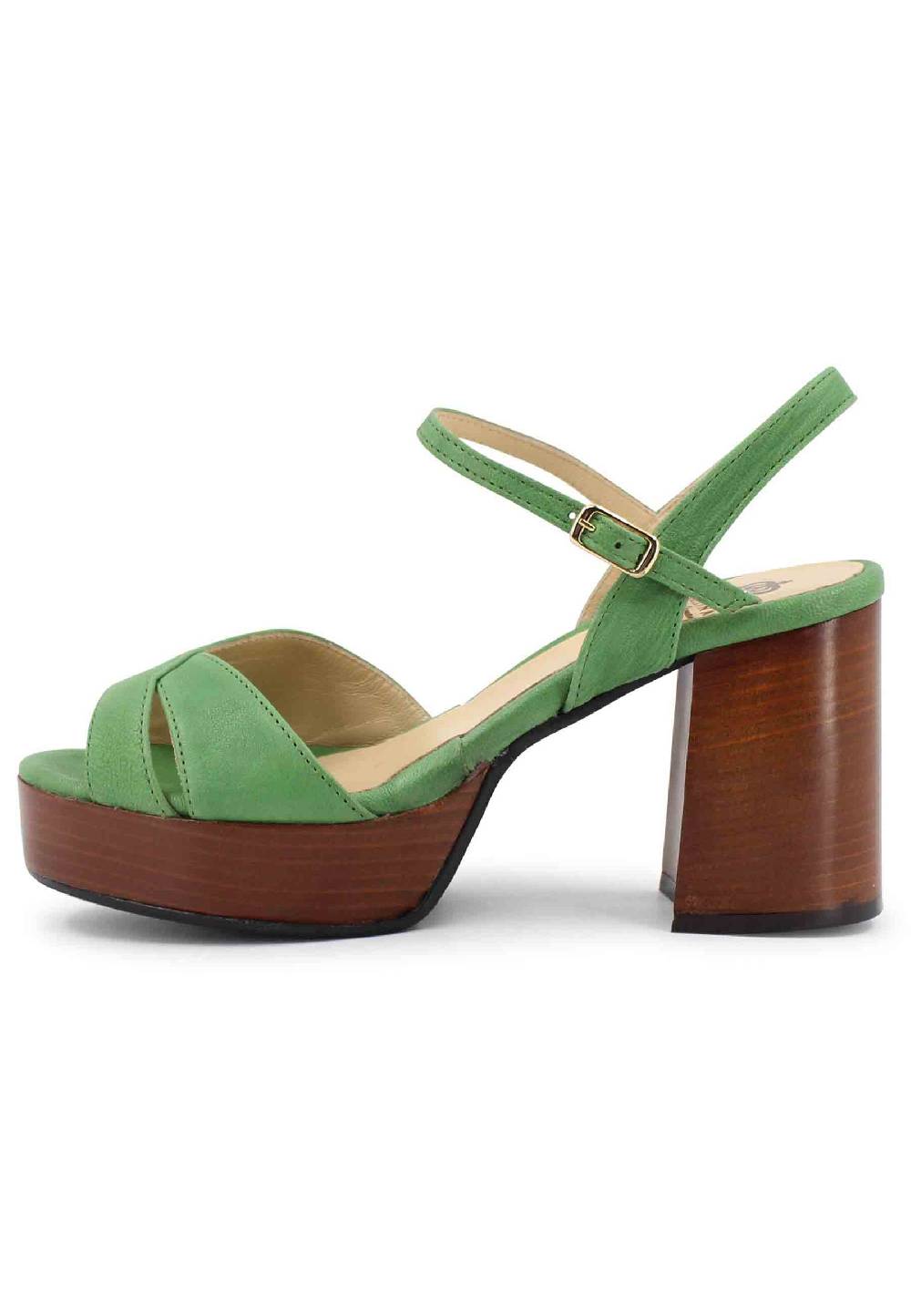 L'ARIANNA Sandali DS1639 donna in pelle verde con cinturino e tacco e plateau in cuoio Vendite Flash