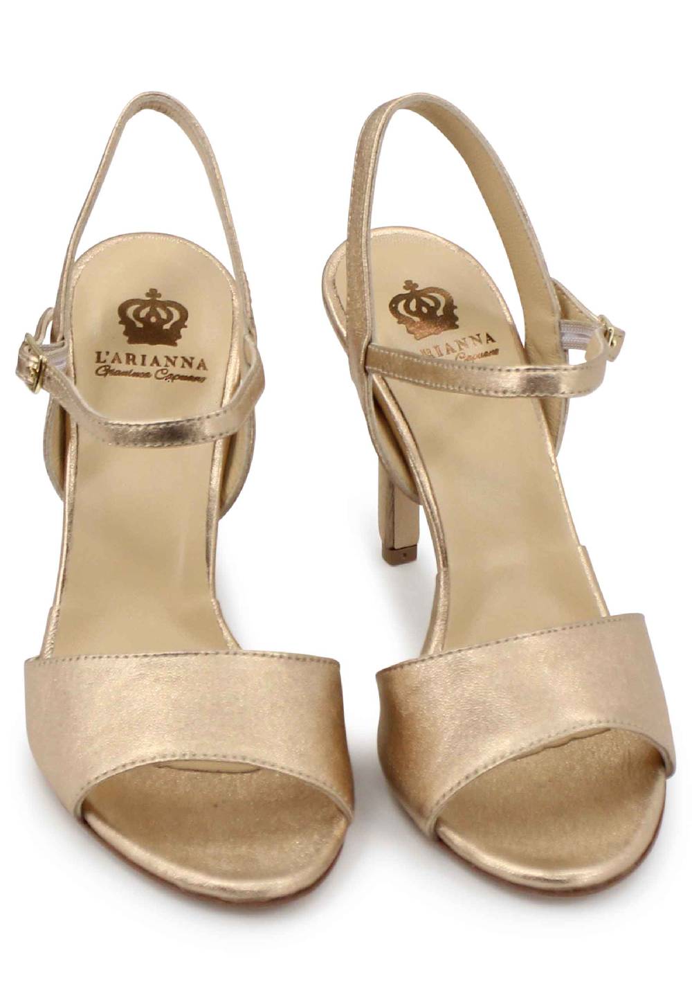 L'ARIANNA Sandali DS7053 donna in pelle laminata nude con tacco alto e cinturino alla caviglia Negozio