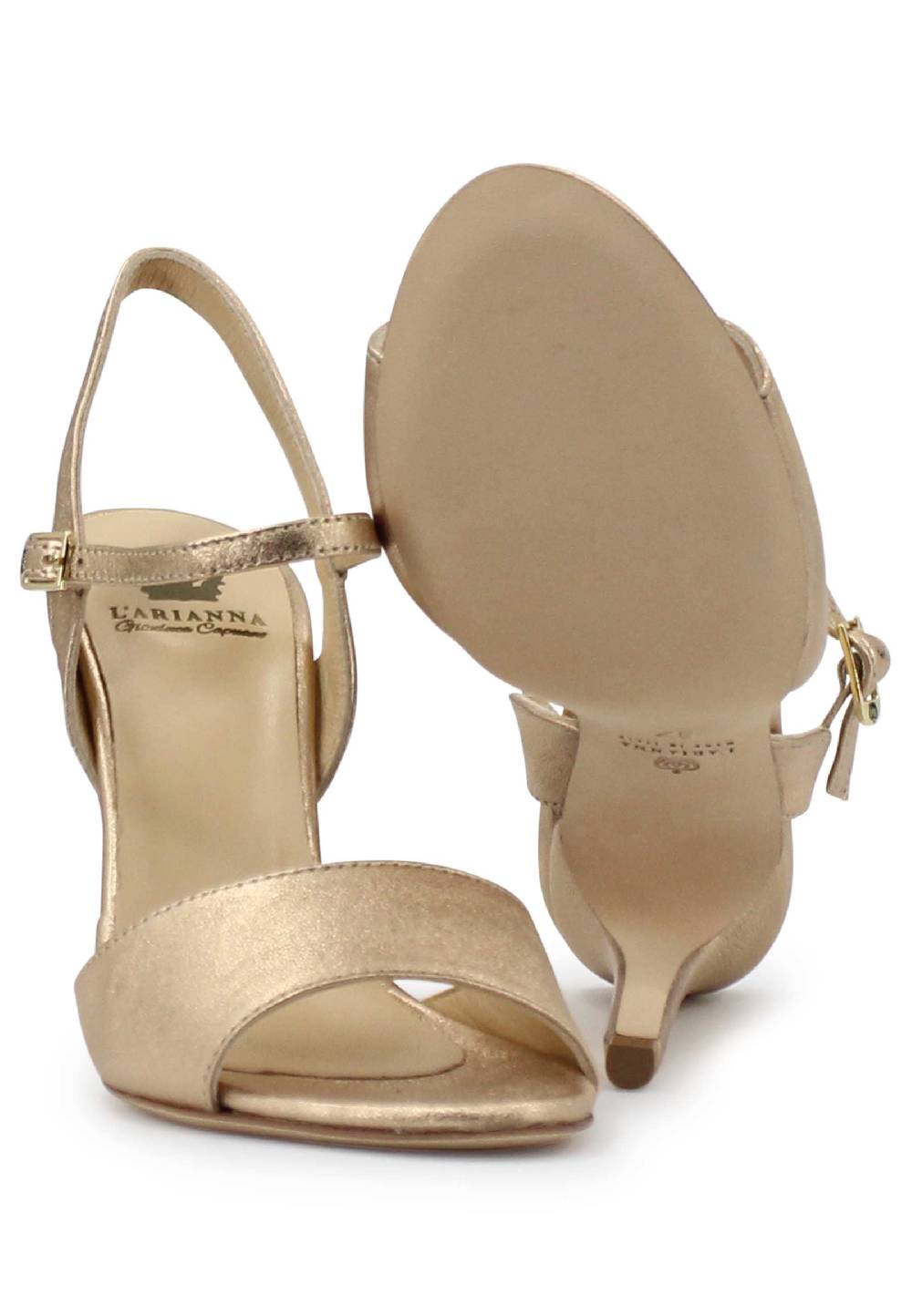 L'ARIANNA Sandali DS7053 donna in pelle laminata nude con tacco alto e cinturino alla caviglia Negozio