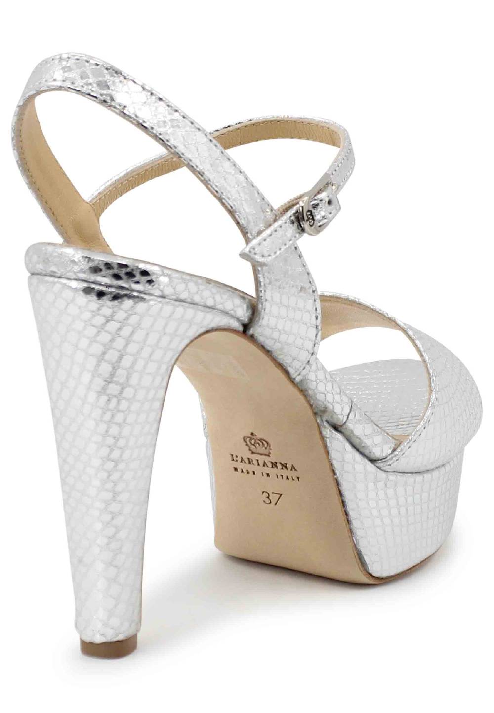 L'ARIANNA Sandali DS1610 donna in pelle laminata stampata argento con tacco alto e plateau Nuova