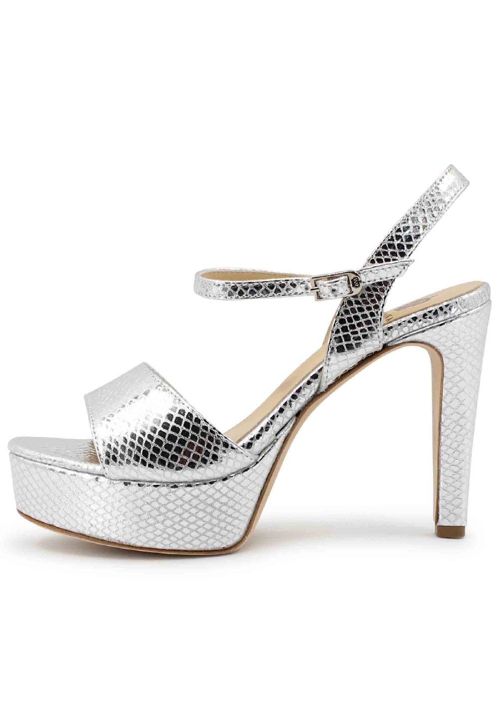 L'ARIANNA Sandali DS1610 donna in pelle laminata stampata argento con tacco alto e plateau Nuova