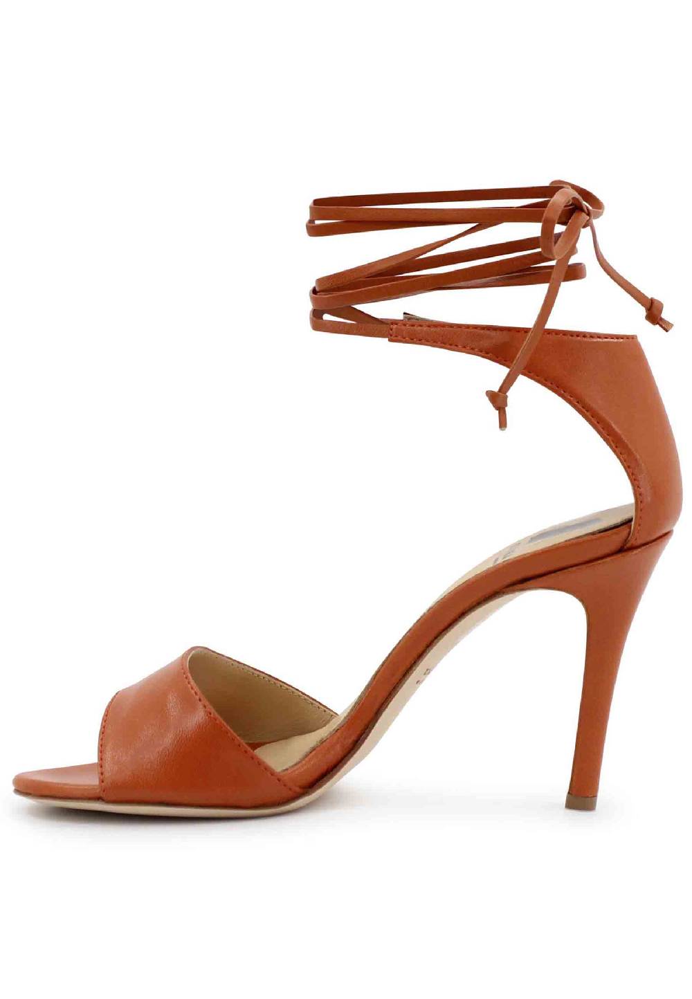 L'ARIANNA Sandali DS7042 da donna in pelle mattone tacco alto con tacco alto e laccetti alla caviglia Moda