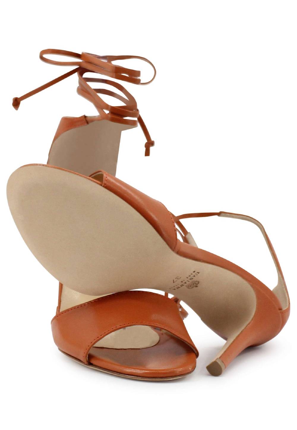 L'ARIANNA Sandali DS7042 da donna in pelle mattone tacco alto con tacco alto e laccetti alla caviglia Moda