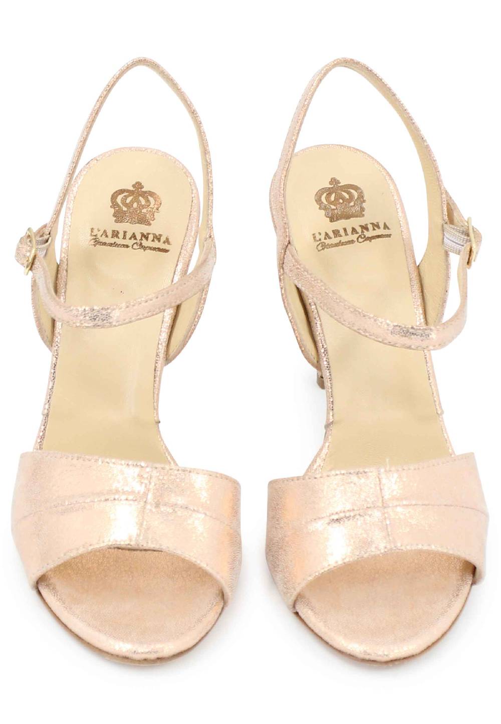L'ARIANNA Sandali ds1643 da donna in pelle laminata salmone con tacco alto e cinturino alla caviglia 2025