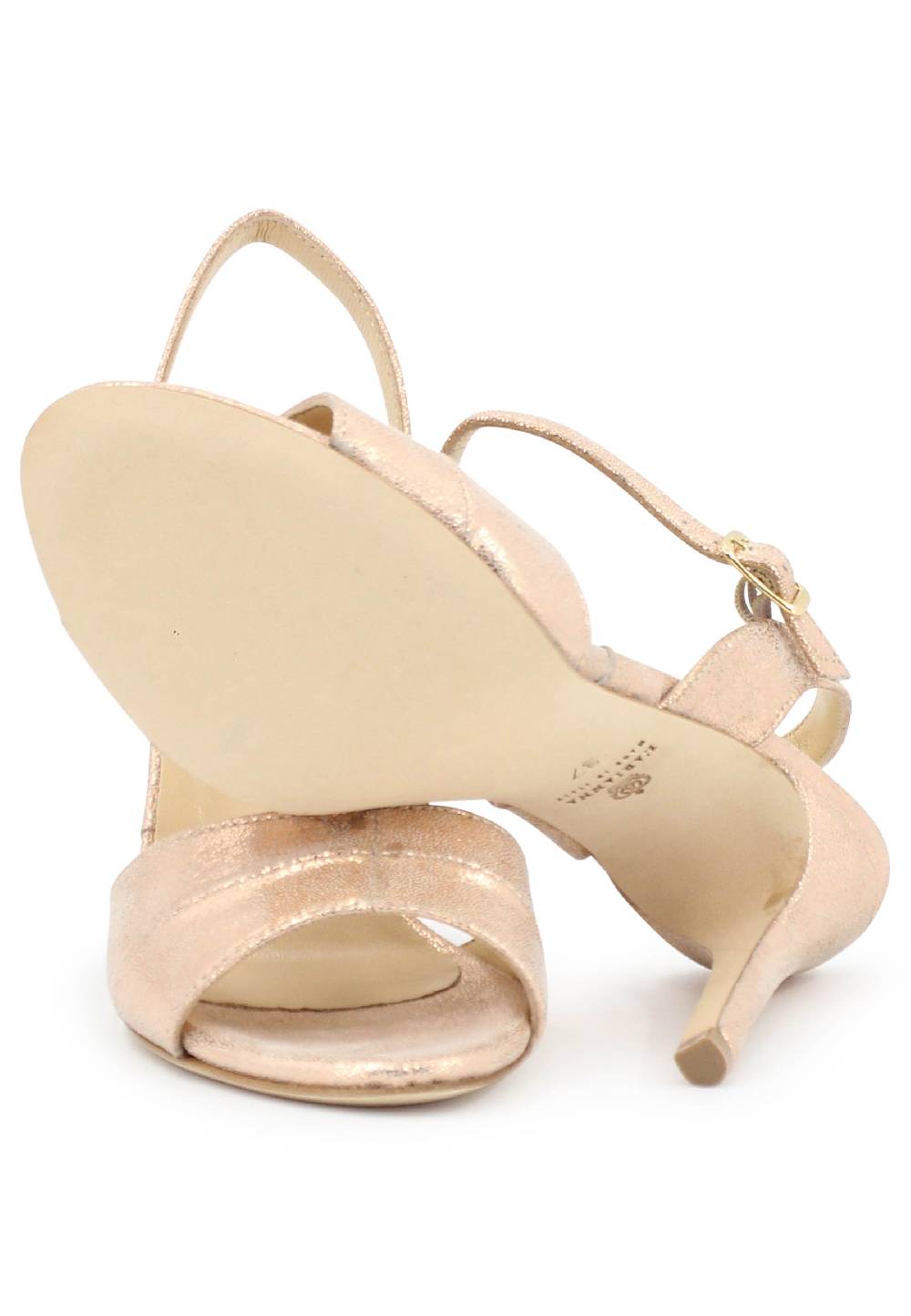 L'ARIANNA Sandali ds1643 da donna in pelle laminata salmone con tacco alto e cinturino alla caviglia 2025