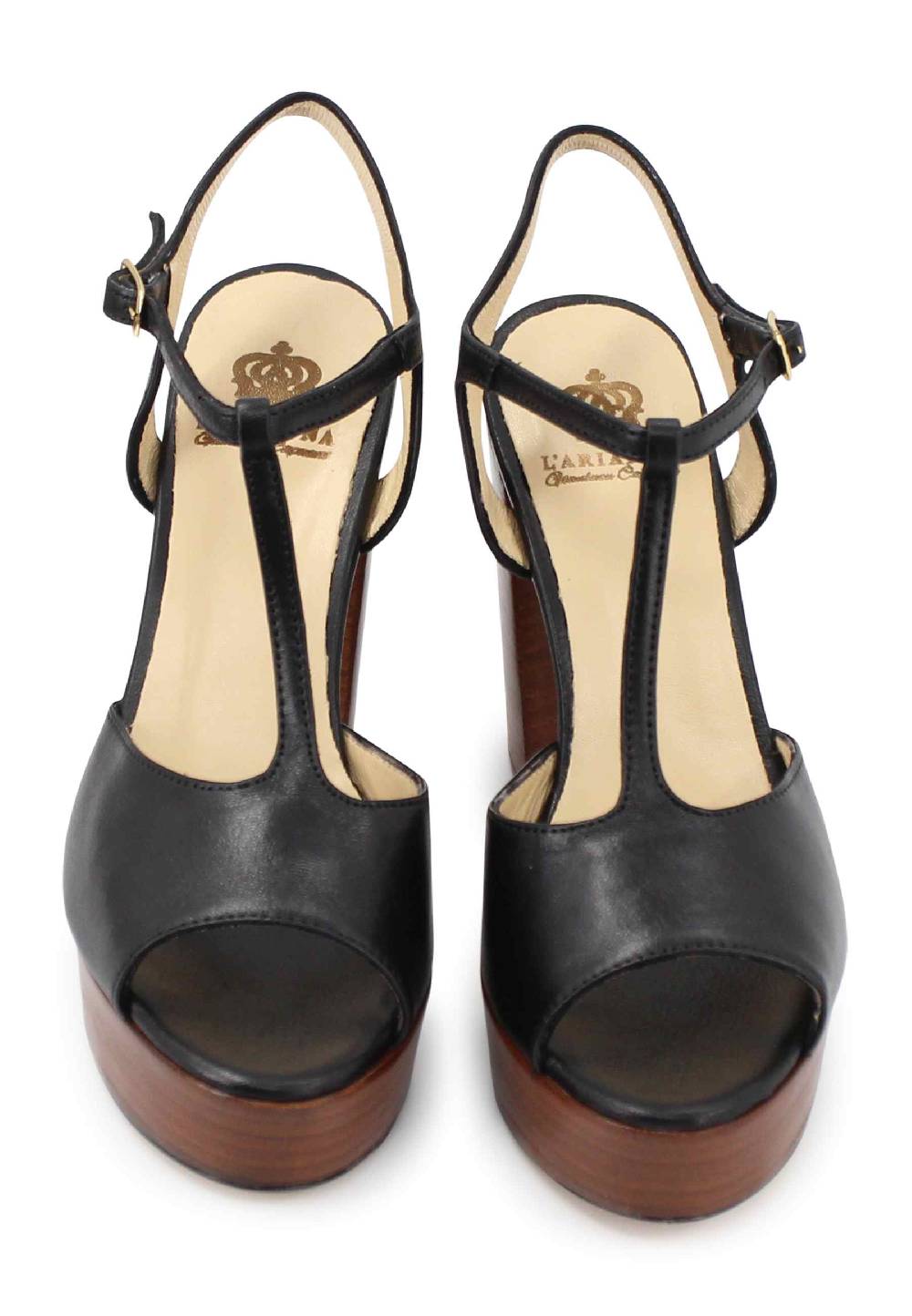L'ARIANNA Sandali ds7010 donna in pelle nera con cinturino tacco alto e plateau Italy