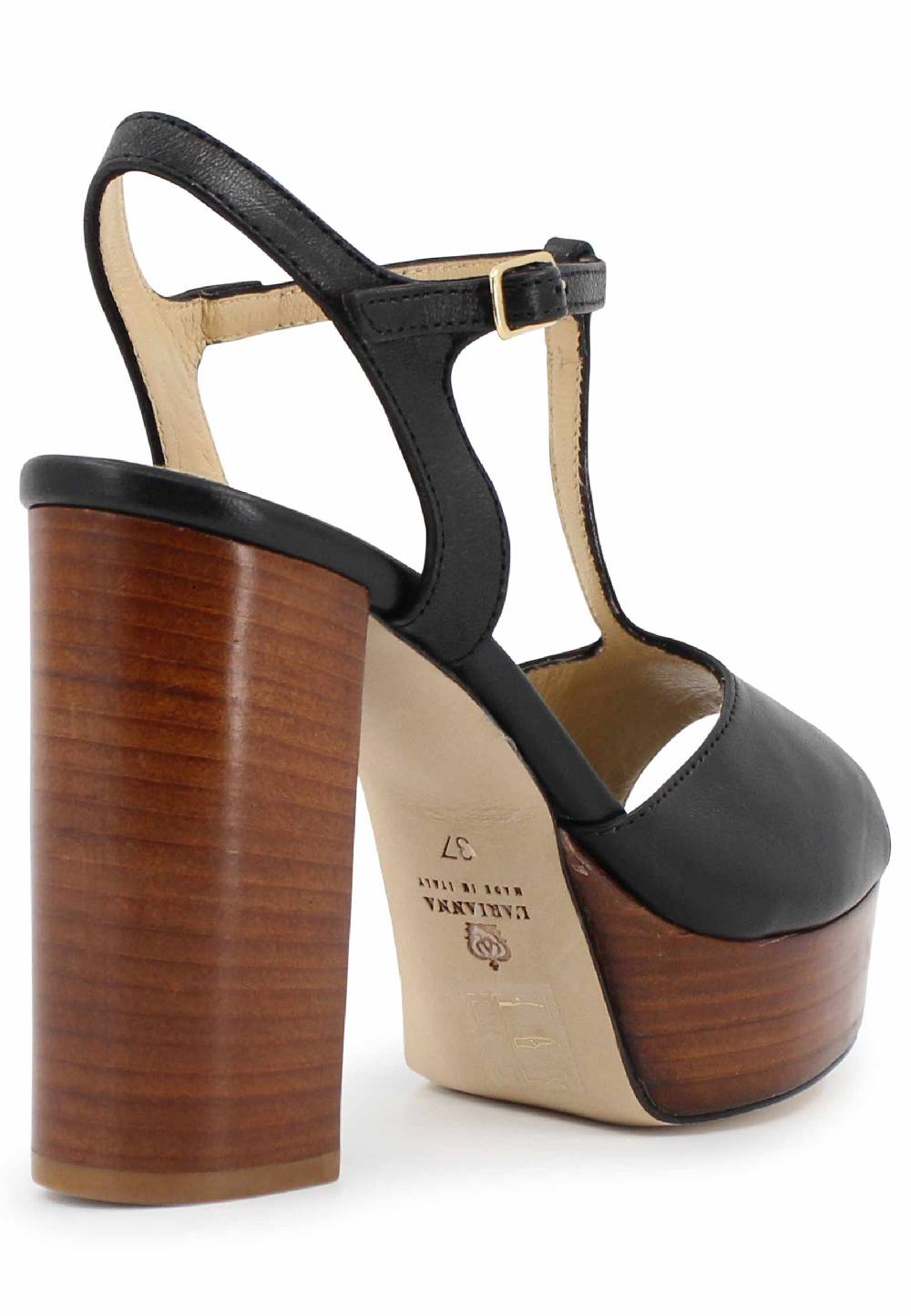 L'ARIANNA Sandali ds7010 donna in pelle nera con cinturino tacco alto e plateau Italy