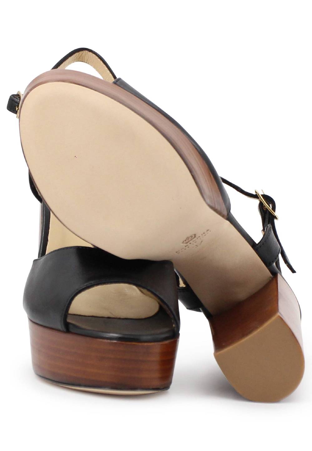 L'ARIANNA Sandali ds7010 donna in pelle nera con cinturino tacco alto e plateau Italy