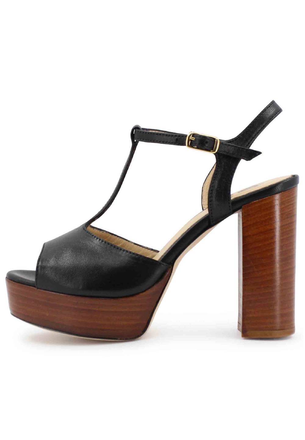 L'ARIANNA Sandali ds7010 donna in pelle nera con cinturino tacco alto e plateau Italy