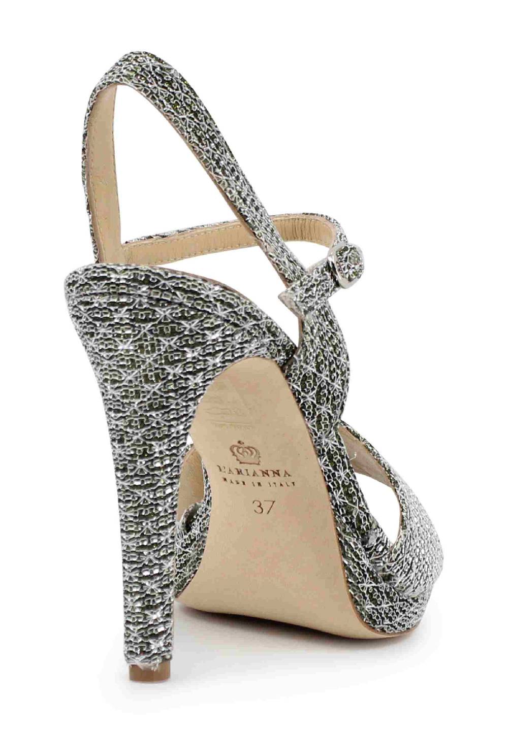 L'ARIANNA Sandali DS7055 donna in tessuto argento con tacco alto a spillo Italia