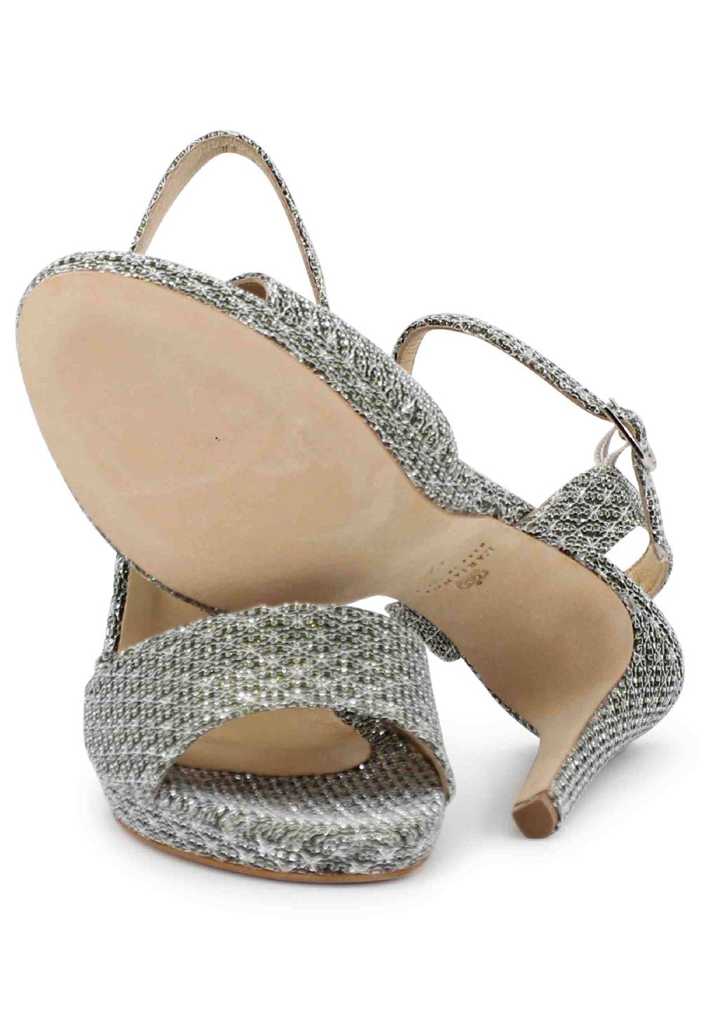 L'ARIANNA Sandali DS7055 donna in tessuto argento con tacco alto a spillo Italia