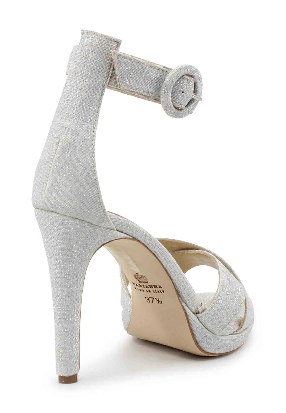 L'ARIANNA Sandali DS1507 donna in tessuto off white con tacco alto e cinturino alla caviglia 2025
