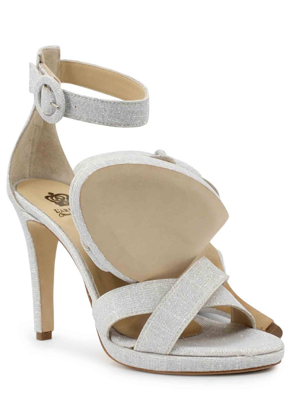 L'ARIANNA Sandali DS1507 donna in tessuto off white con tacco alto e cinturino alla caviglia 2025