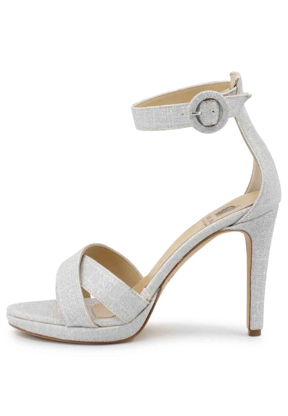 L'ARIANNA Sandali DS1507 donna in tessuto off white con tacco alto e cinturino alla caviglia 2025