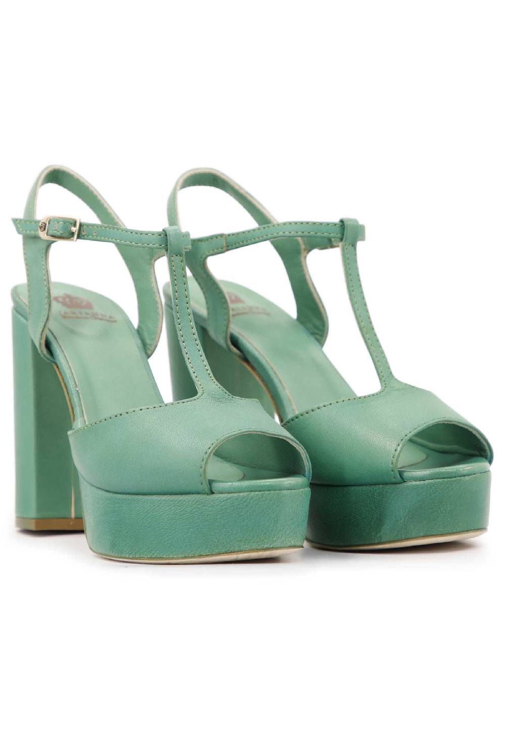 L'ARIANNA Sandali ds7010 donna in pelle verde con cinturino tacco alto e plateau Spedizione Gratuita