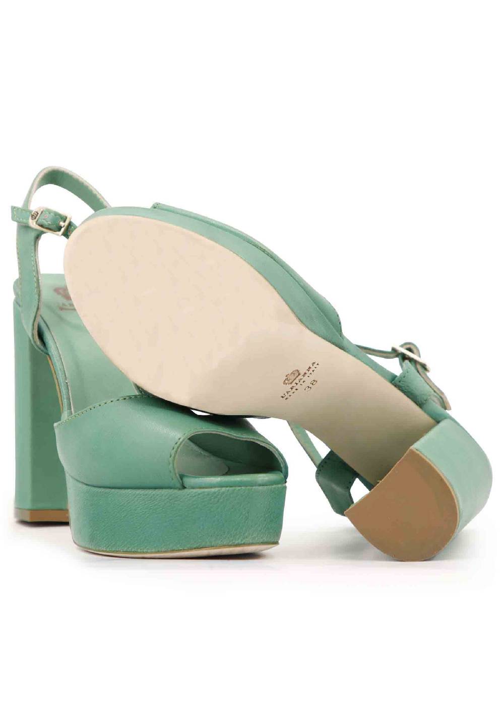 L'ARIANNA Sandali ds7010 donna in pelle verde con cinturino tacco alto e plateau Spedizione Gratuita