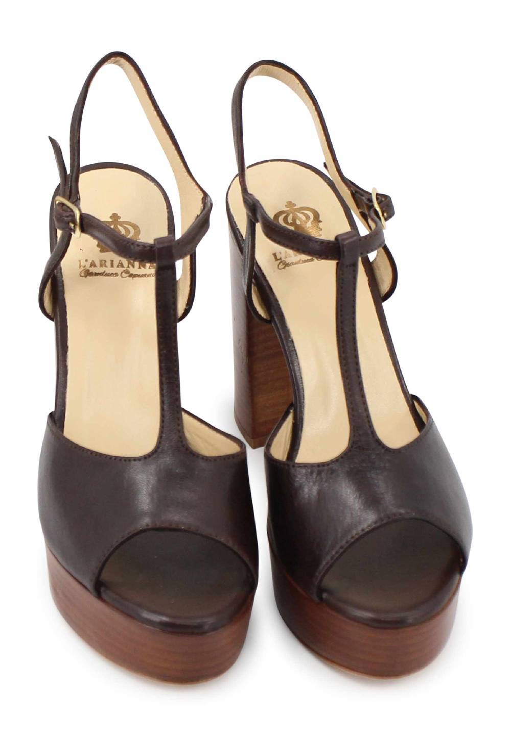 L'ARIANNA Sandali ds7010 donna in pelle testa di moro con cinturino tacco alto e plateau Pezzi Unici