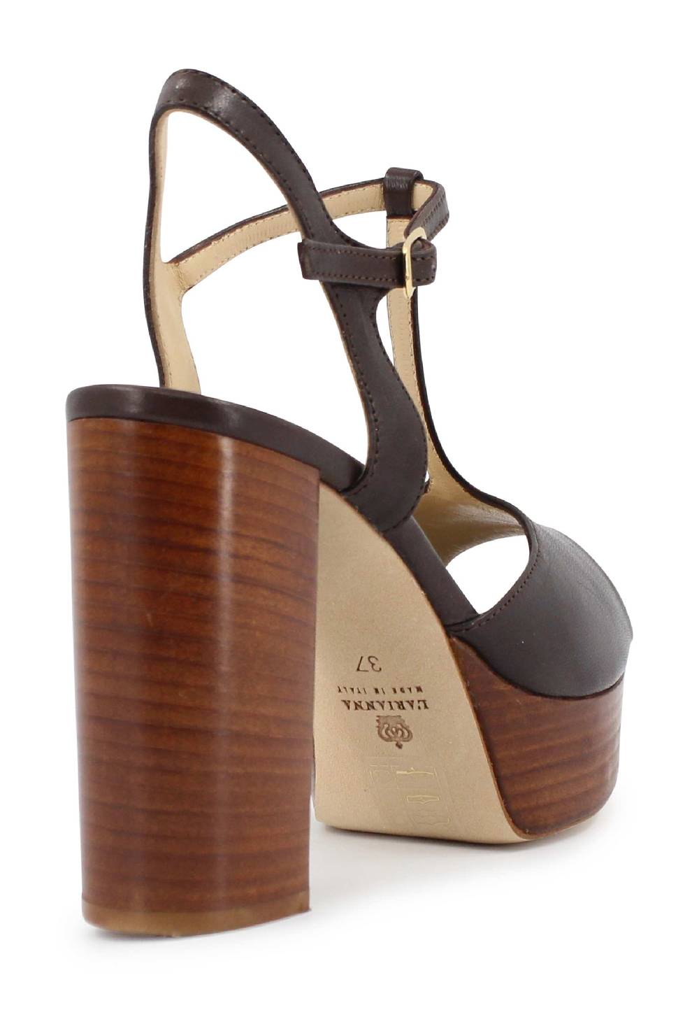 L'ARIANNA Sandali ds7010 donna in pelle testa di moro con cinturino tacco alto e plateau Pezzi Unici