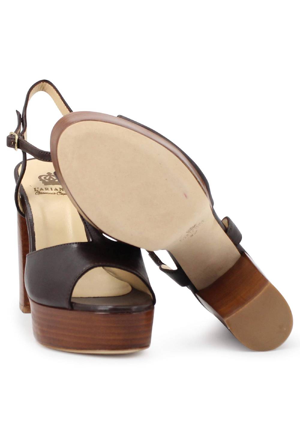 L'ARIANNA Sandali ds7010 donna in pelle testa di moro con cinturino tacco alto e plateau Pezzi Unici