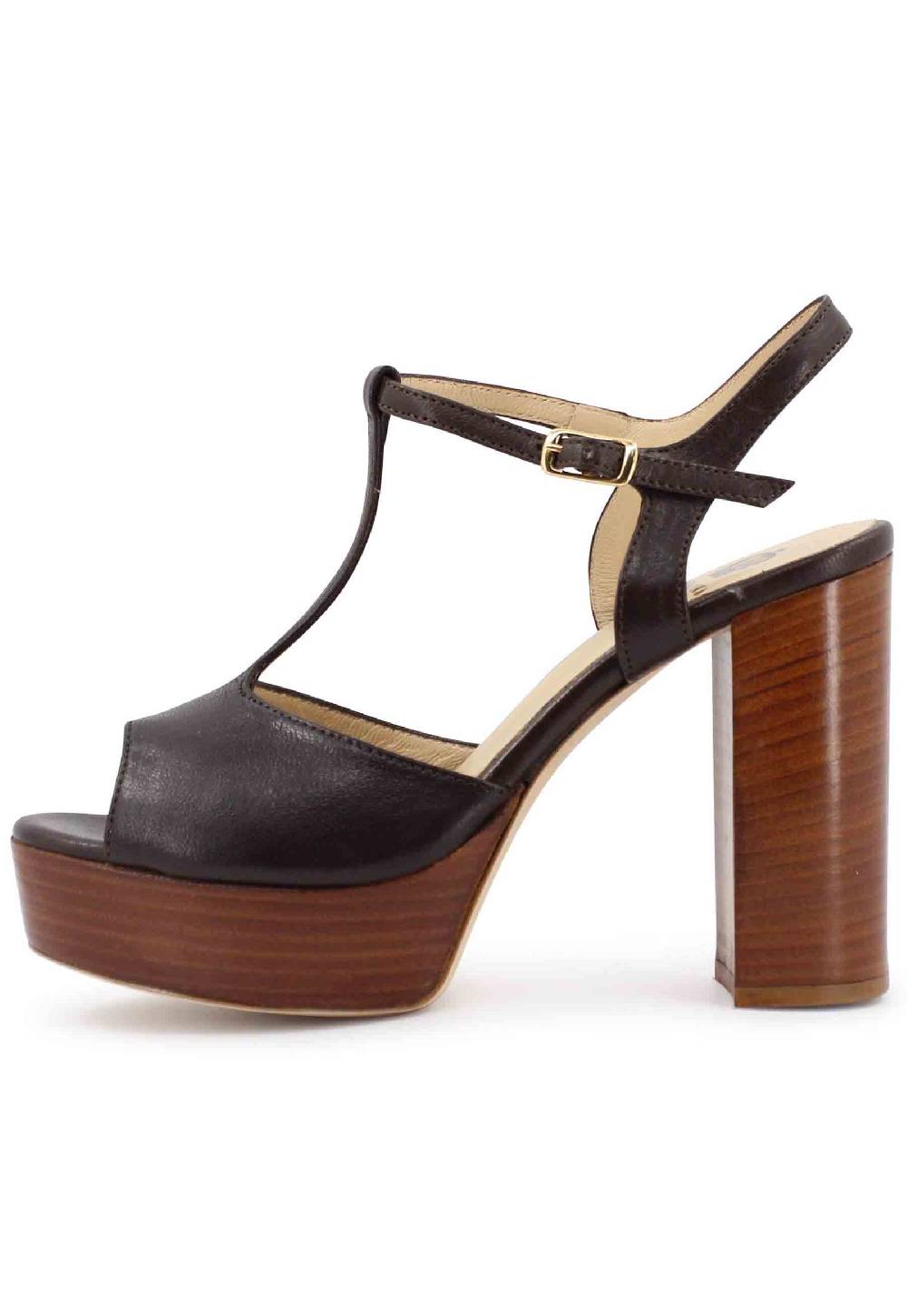 L'ARIANNA Sandali ds7010 donna in pelle testa di moro con cinturino tacco alto e plateau Pezzi Unici
