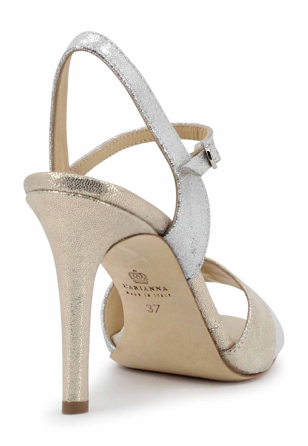 L'ARIANNA Sandali ds1643 da donna in pelle laminata argento con tacco alto e cinturino alla caviglia Soddisfazione Garantita