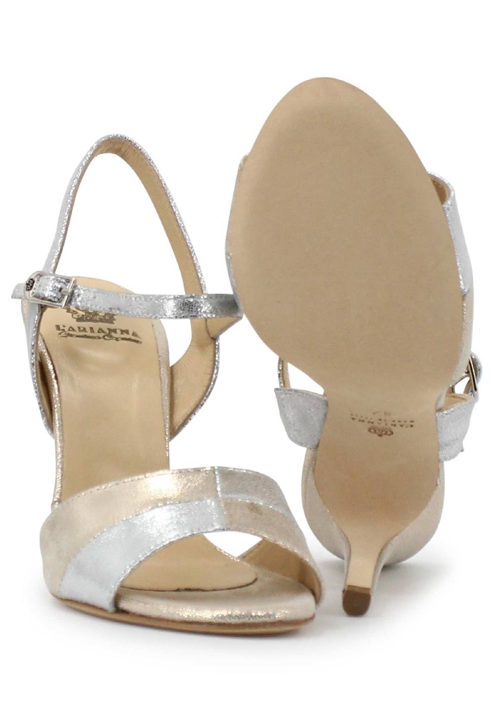 L'ARIANNA Sandali ds1643 da donna in pelle laminata argento con tacco alto e cinturino alla caviglia Soddisfazione Garantita