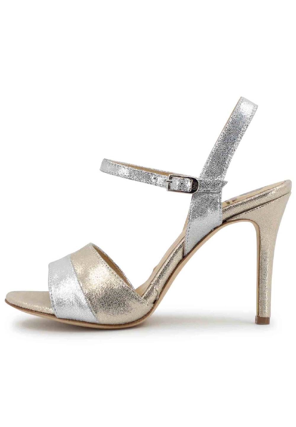 L'ARIANNA Sandali ds1643 da donna in pelle laminata argento con tacco alto e cinturino alla caviglia Soddisfazione Garantita