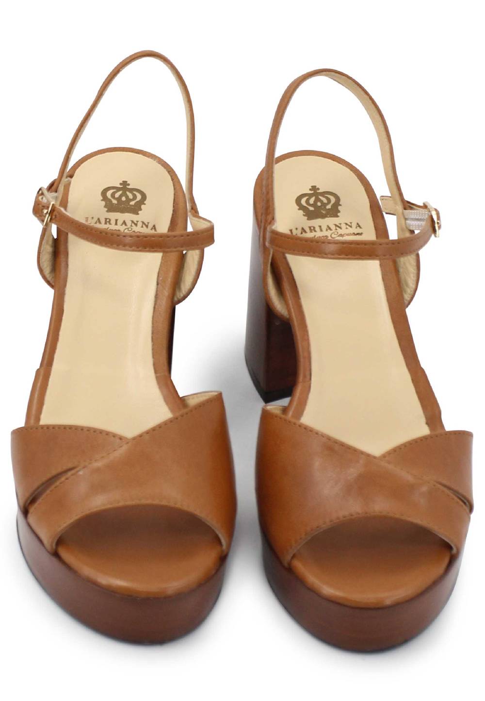 L'ARIANNA Sandali DS1639 donna in pelle cuoio con cinturino e tacco e plateau in cuoio Vendita