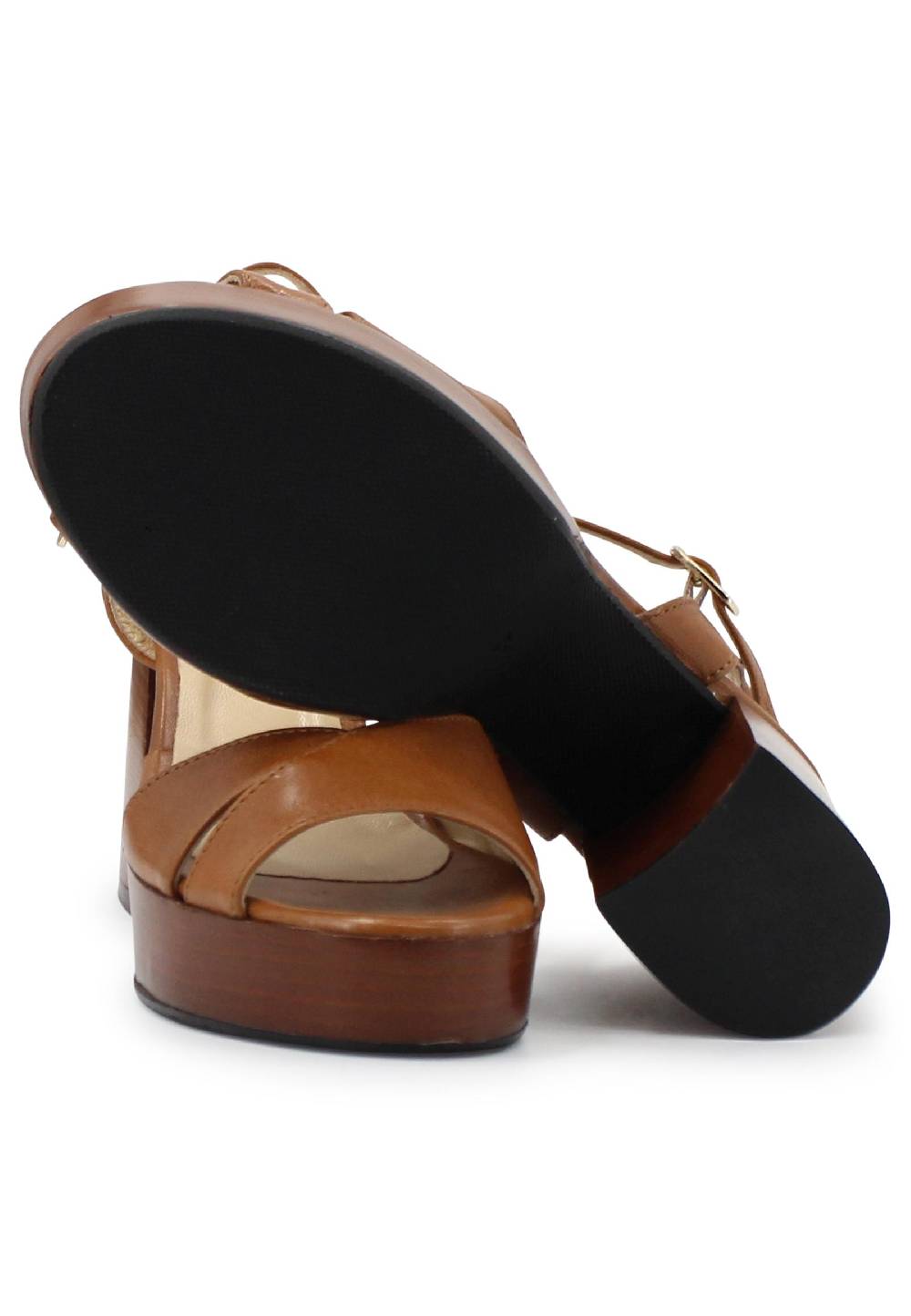 L'ARIANNA Sandali DS1639 donna in pelle cuoio con cinturino e tacco e plateau in cuoio Vendita
