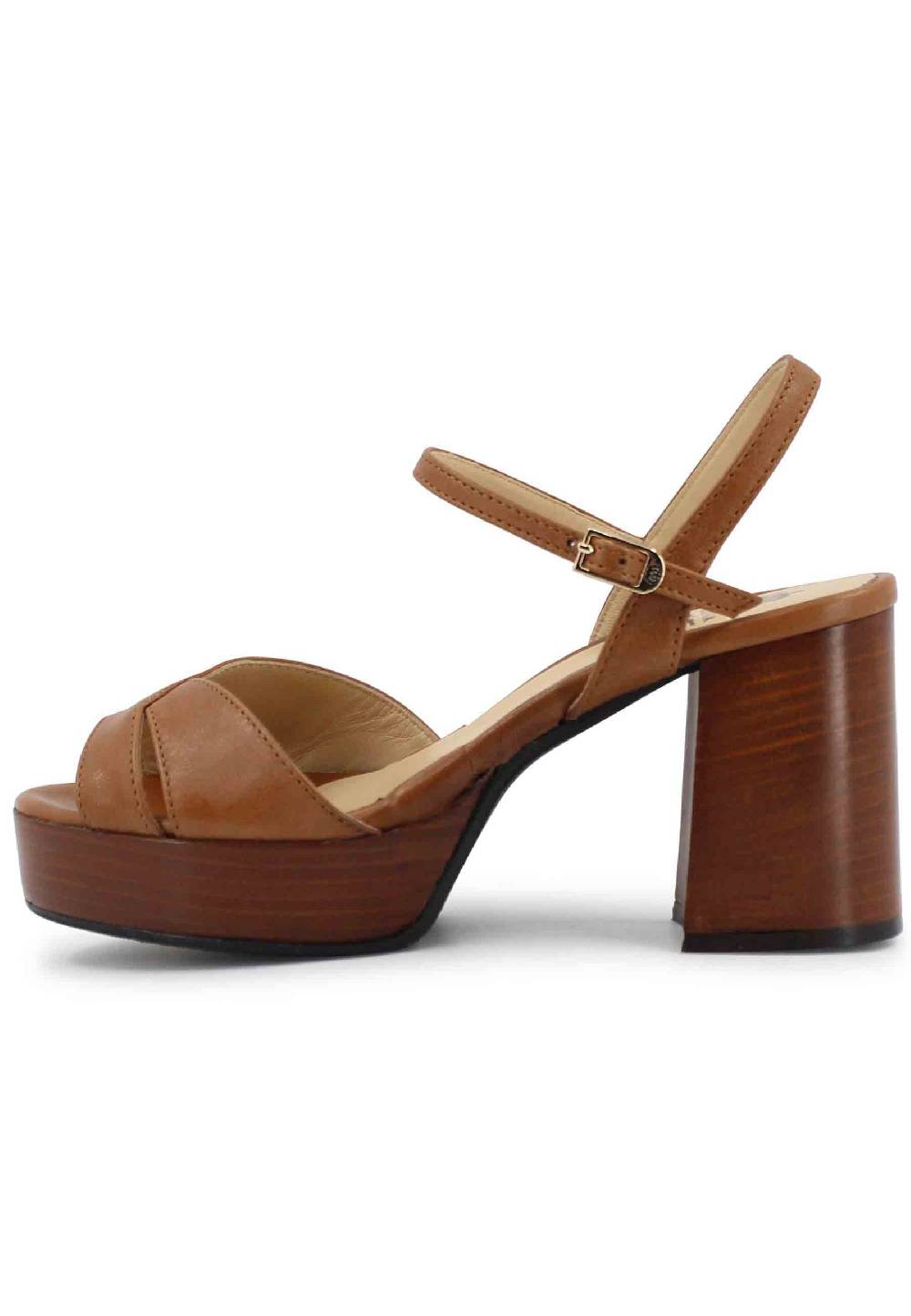 L'ARIANNA Sandali DS1639 donna in pelle cuoio con cinturino e tacco e plateau in cuoio Vendita