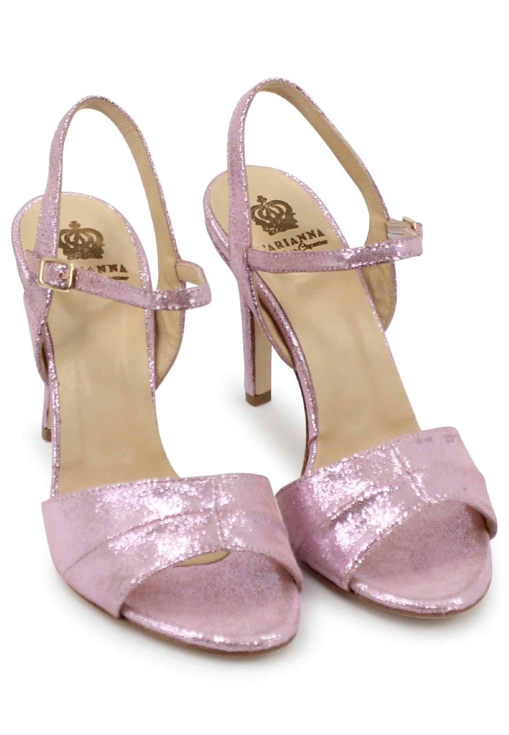 L'ARIANNA Sandali ds1643 da donna in pelle laminata rosa con tacco alto e cinturino alla caviglia Promozione
