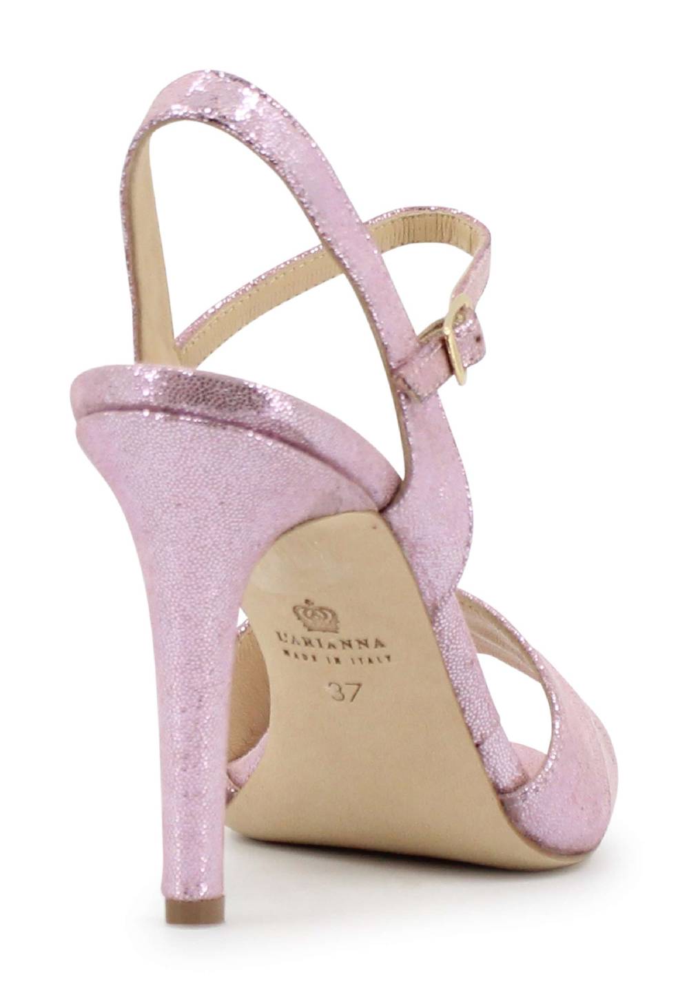 L'ARIANNA Sandali ds1643 da donna in pelle laminata rosa con tacco alto e cinturino alla caviglia Promozione