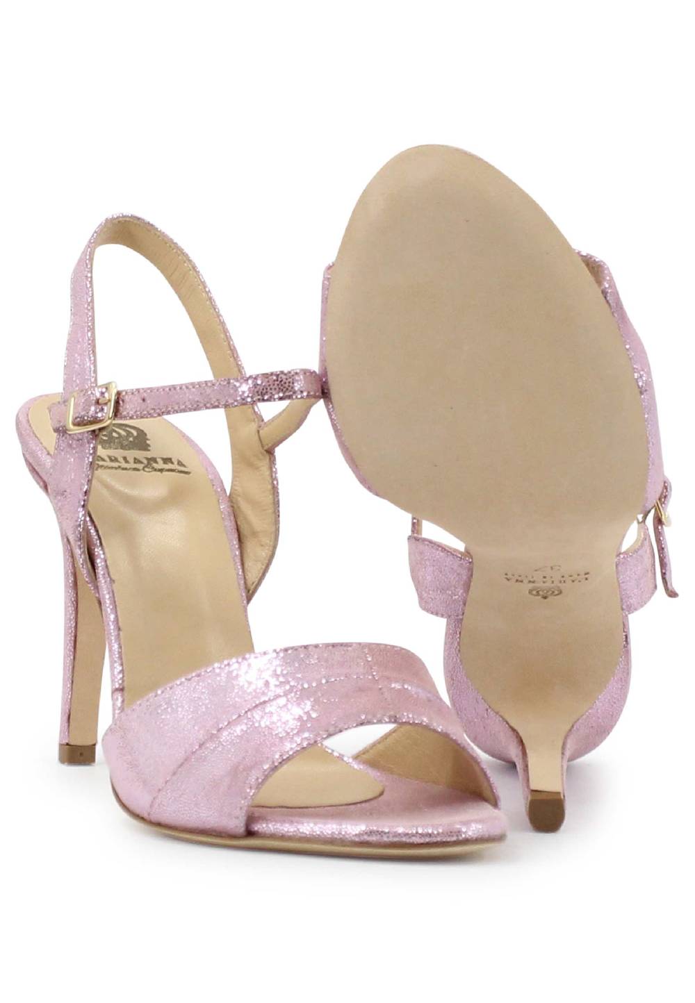 L'ARIANNA Sandali ds1643 da donna in pelle laminata rosa con tacco alto e cinturino alla caviglia Promozione