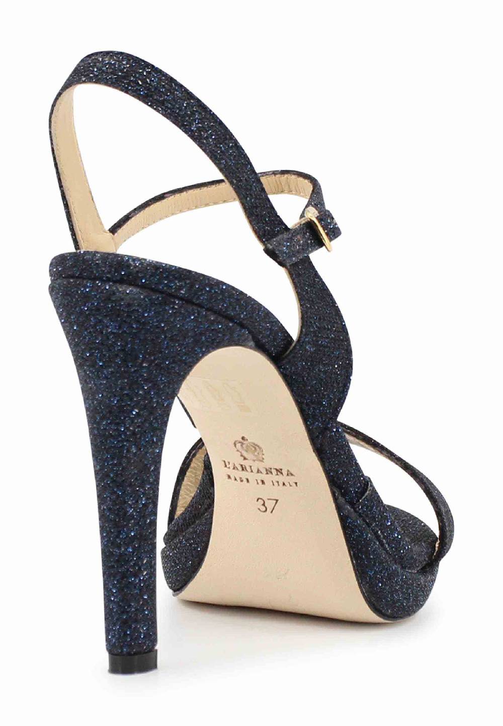 L'ARIANNA Sandali ds7054 donna in glitter blu con tacco alto e cinturino alla caviglia Spedizione Gratuita