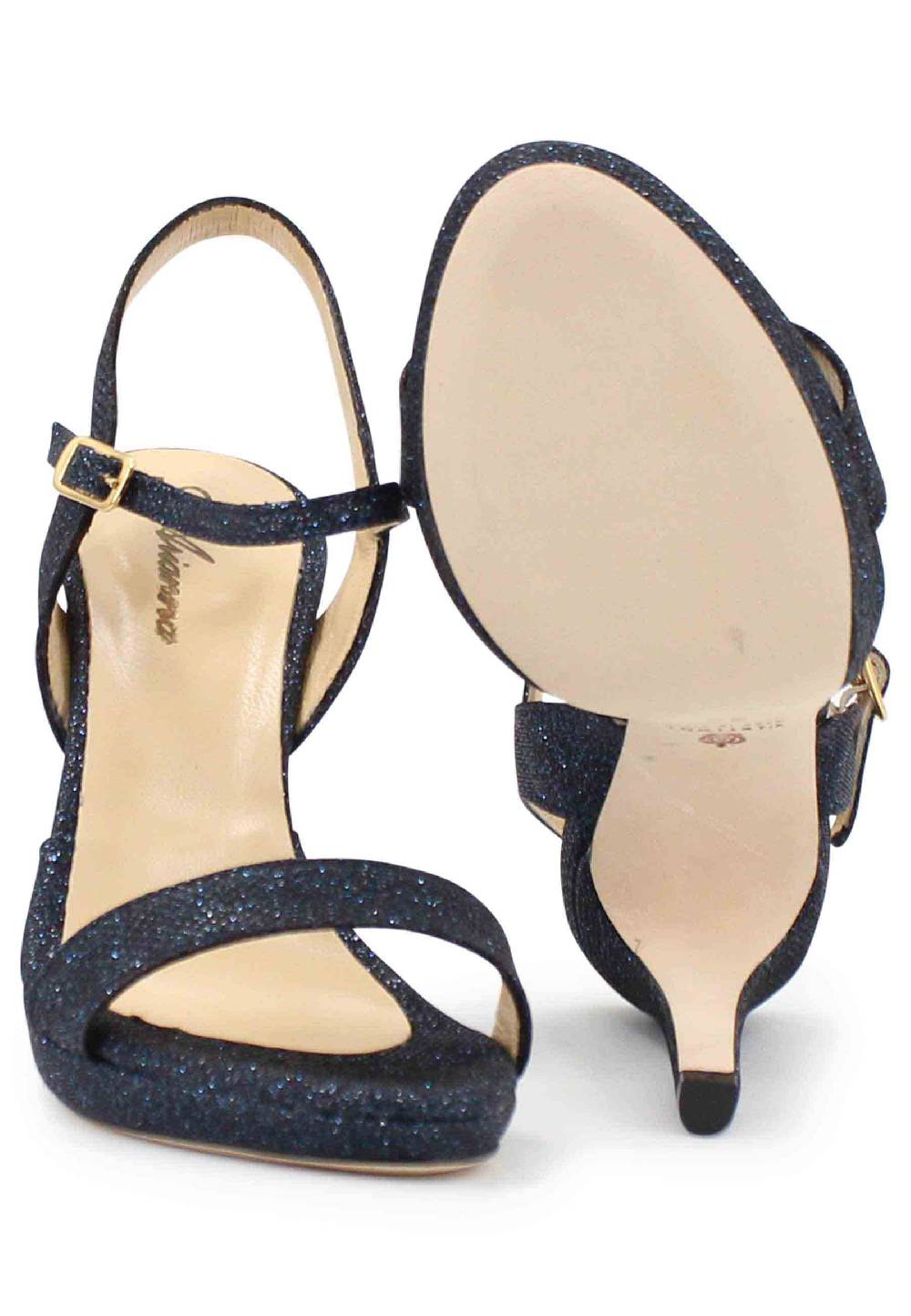 L'ARIANNA Sandali ds7054 donna in glitter blu con tacco alto e cinturino alla caviglia Spedizione Gratuita