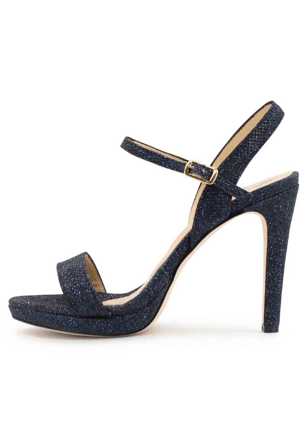 L'ARIANNA Sandali ds7054 donna in glitter blu con tacco alto e cinturino alla caviglia Spedizione Gratuita