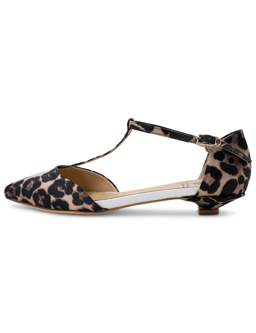 L'ARIANNA sandali tg1110 donna in raso animalier e pelle bianca con tacco basso e cinturino Pezzi Unici