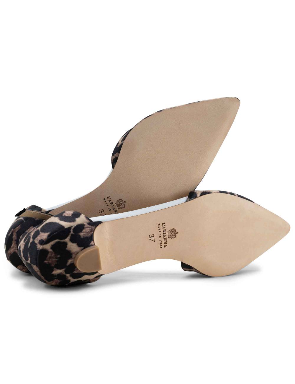 L'ARIANNA sandali tg1110 donna in raso animalier e pelle bianca con tacco basso e cinturino Pezzi Unici