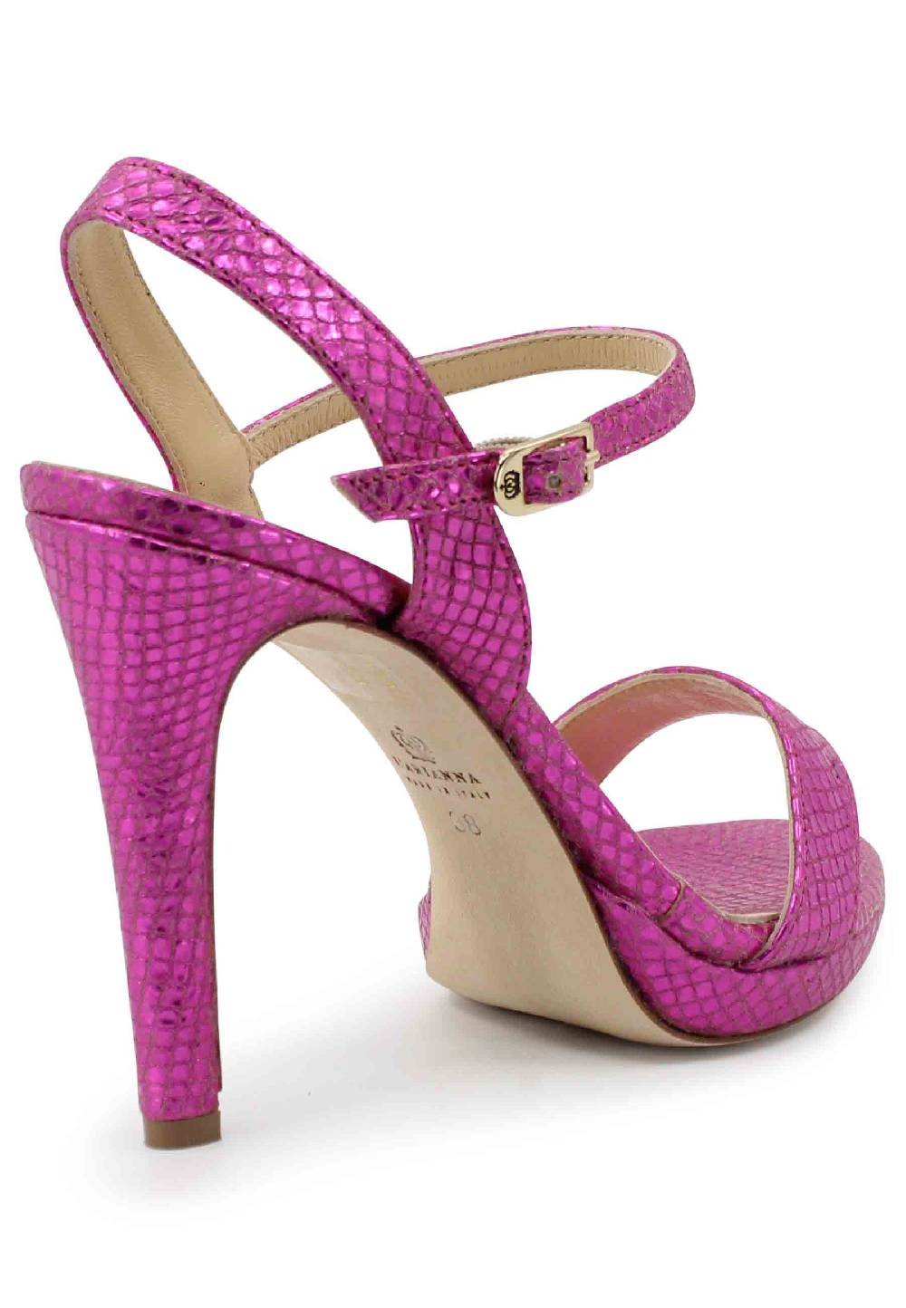 L'ARIANNA Sandali ds7054donna in pelle laminata fuxia effetto serpente con tacco alto e cinturino alla caviglia Soddisfazione Garantita